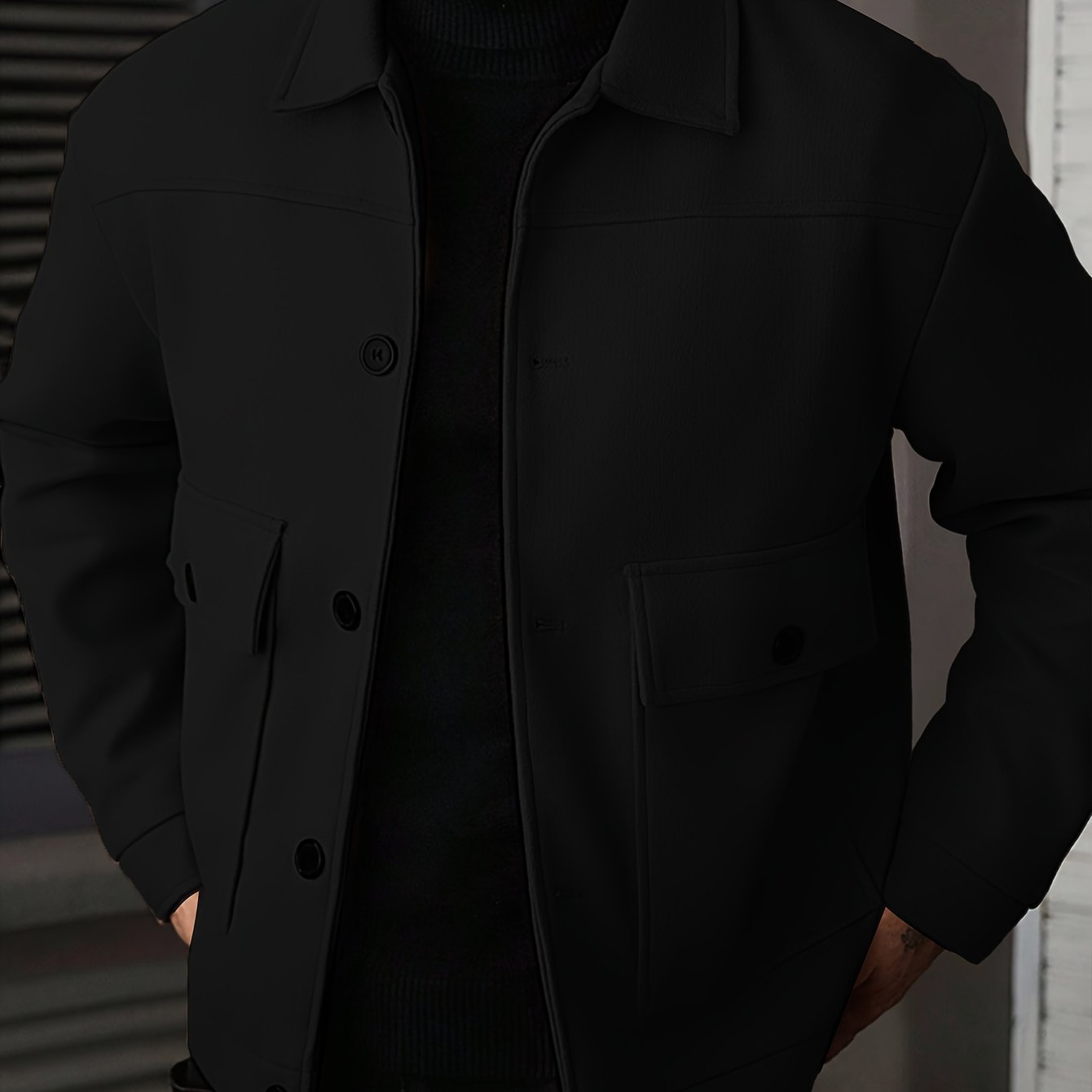 Casual Jacket - Men - Button Closure Jacket with Chest Pocket