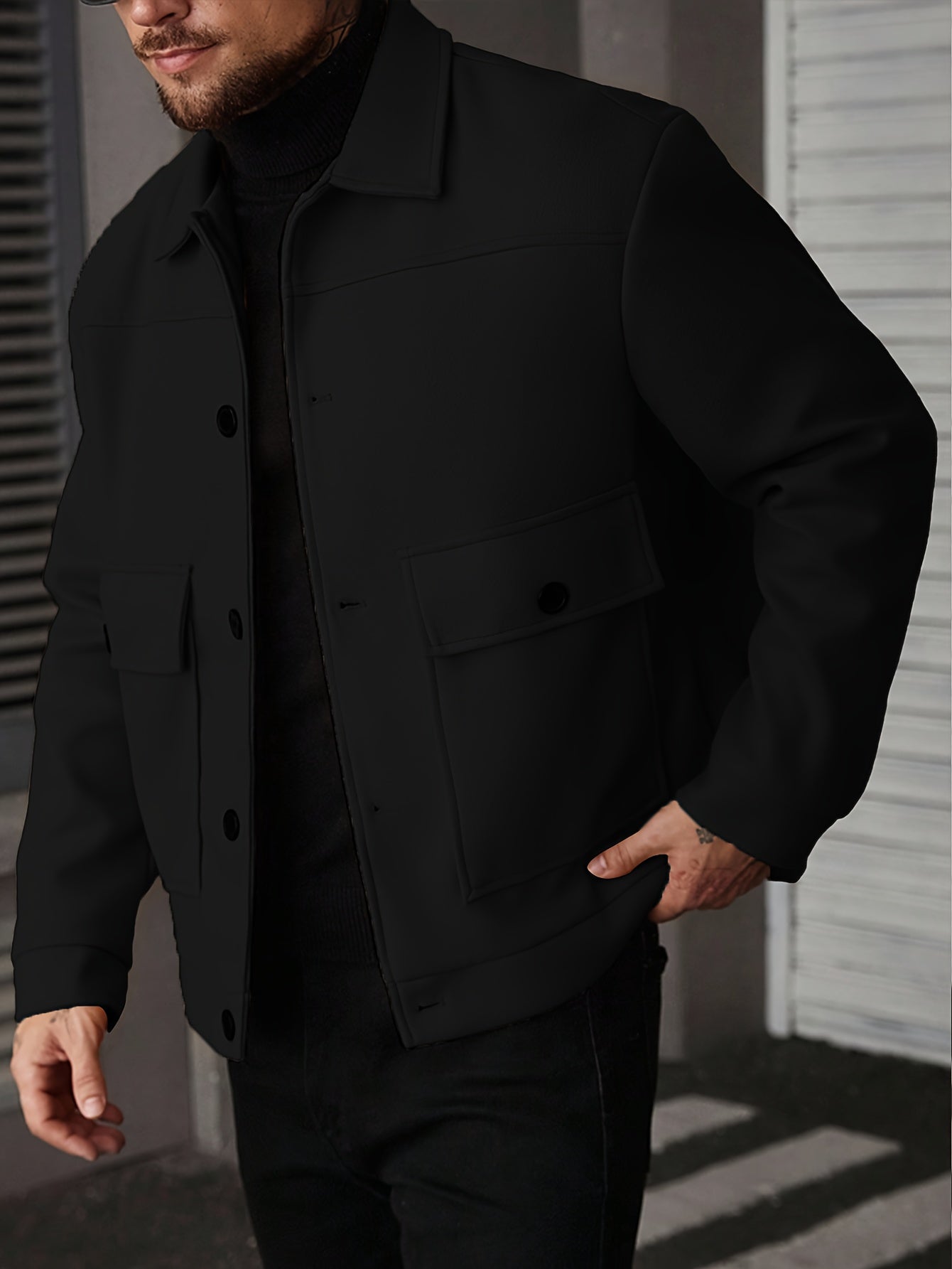 Casual Jacket - Men - Button Closure Jacket with Chest Pocket