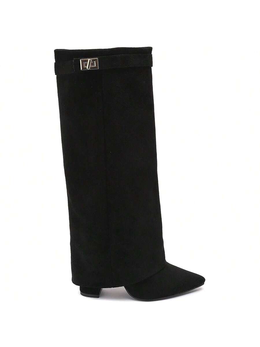 Elegant High Boots - Block Heel Made of Leather