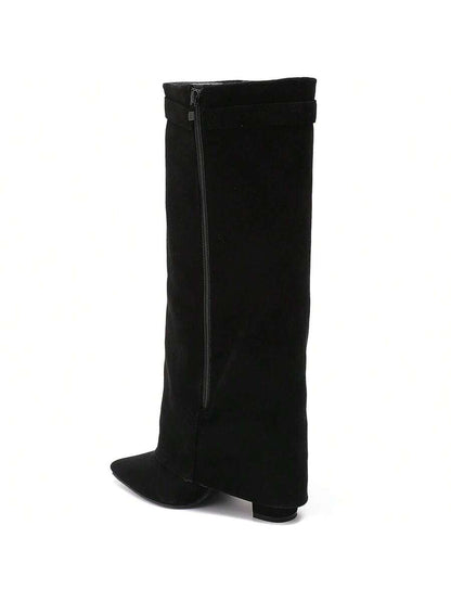 Elegant High Boots - Block Heel Made of Leather