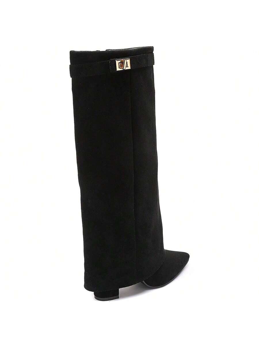 Elegant High Boots - Block Heel Made of Leather