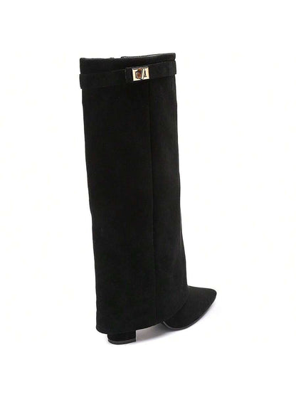 Elegant High Boots - Block Heel Made of Leather