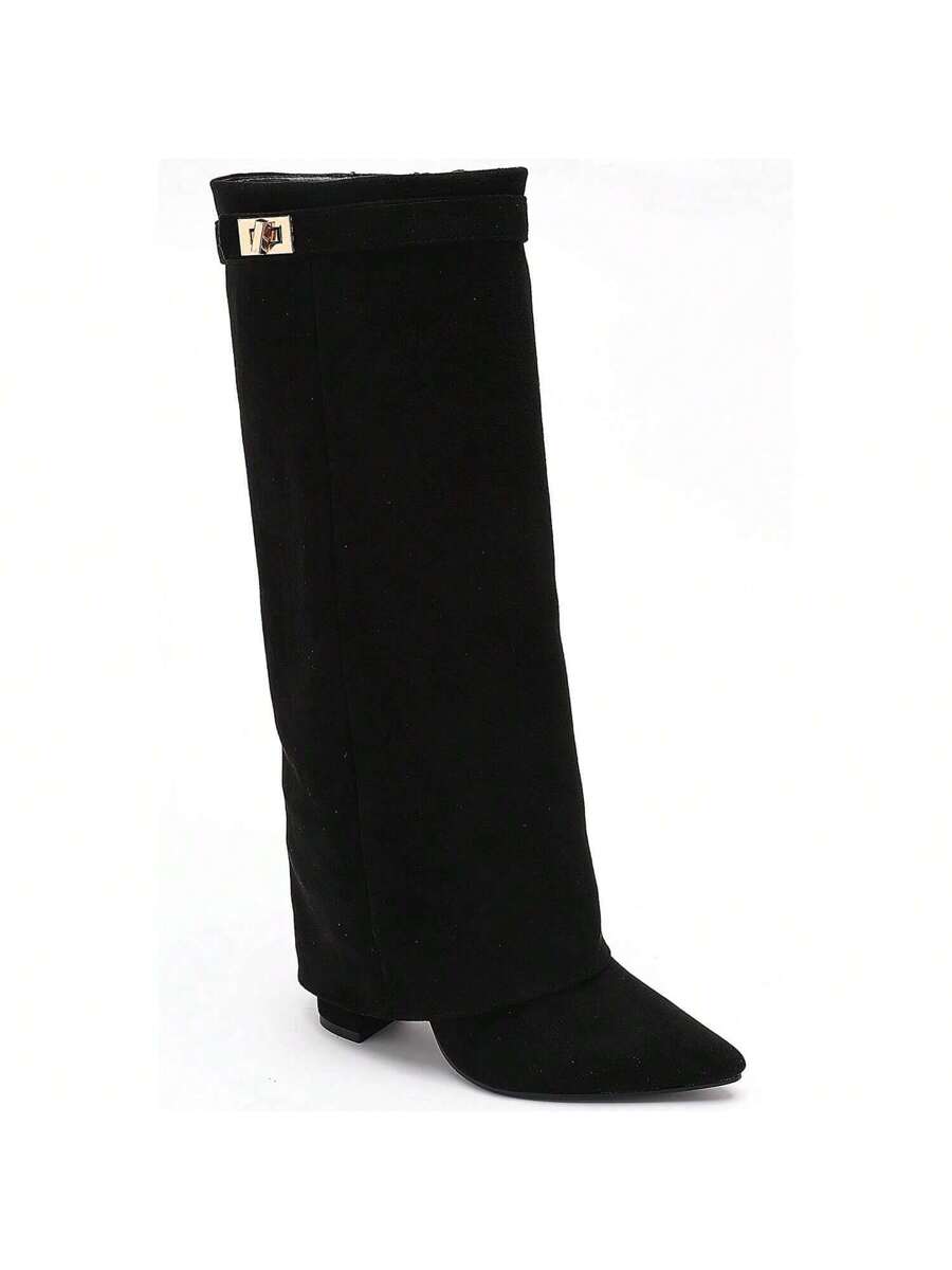 Elegant High Boots - Block Heel Made of Leather