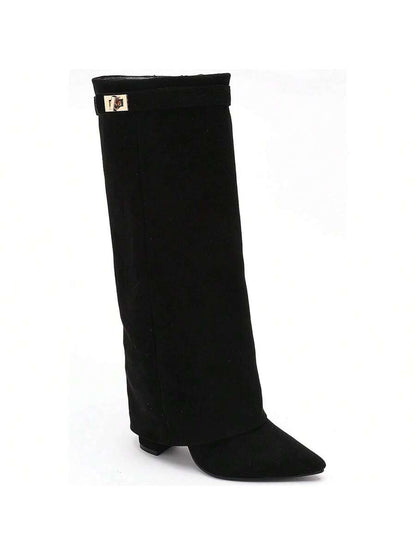 Elegant High Boots - Block Heel Made of Leather