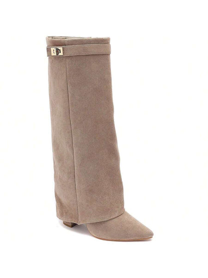 Elegant High Boots - Block Heel Made of Leather