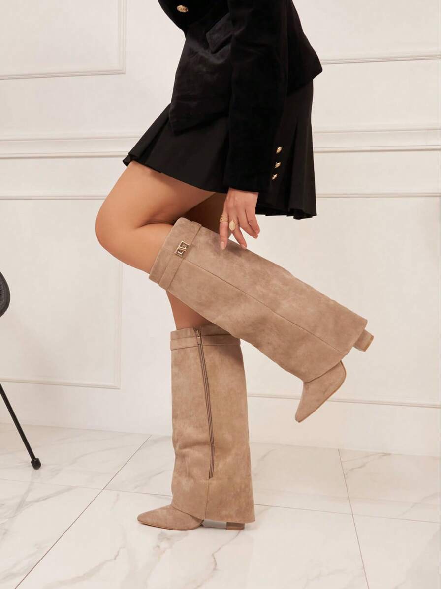 Elegant High Boots - Block Heel Made of Leather