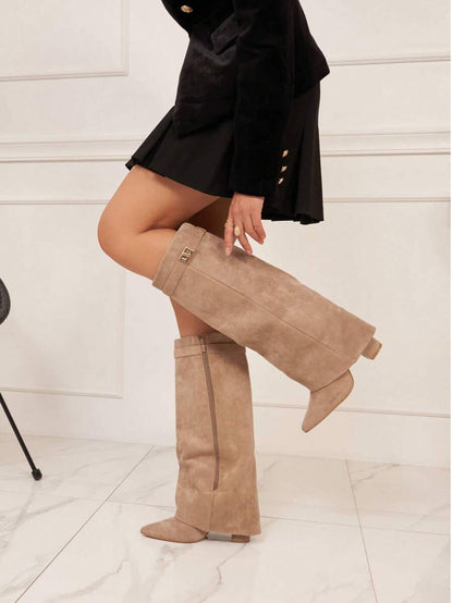 Elegant High Boots - Block Heel Made of Leather