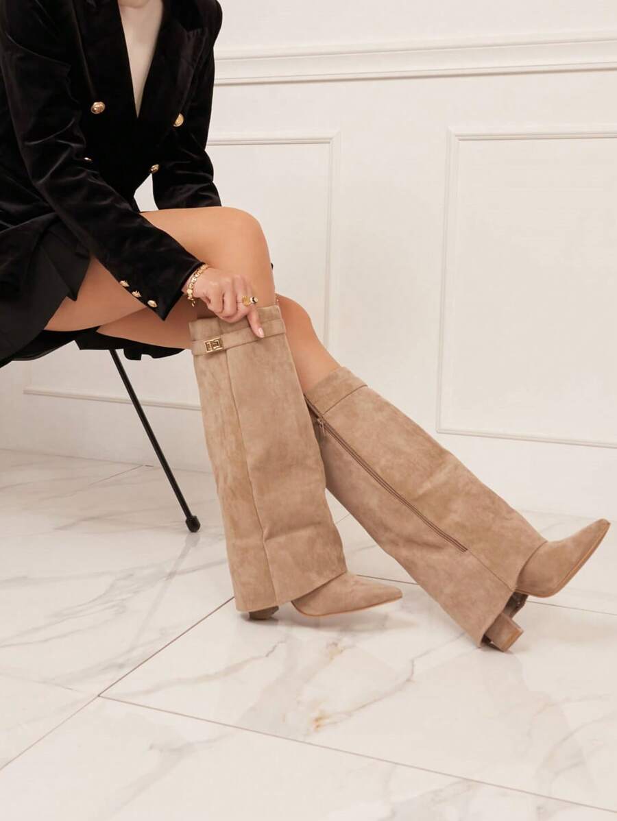 Elegant High Boots - Block Heel Made of Leather