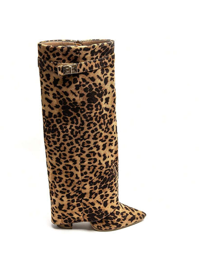 Elegant High Boots - Block Heel Made of Leather