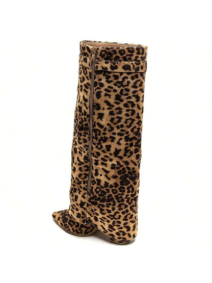 Elegant High Boots - Block Heel Made of Leather