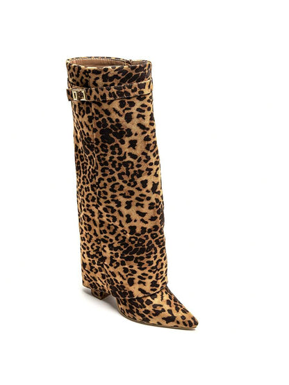 Elegant High Boots - Block Heel Made of Leather