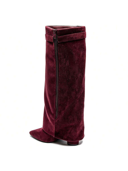 Elegant High Boots - Block Heel Made of Leather