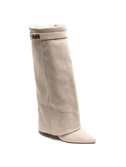 Elegant High Boots - Block Heel Made of Leather