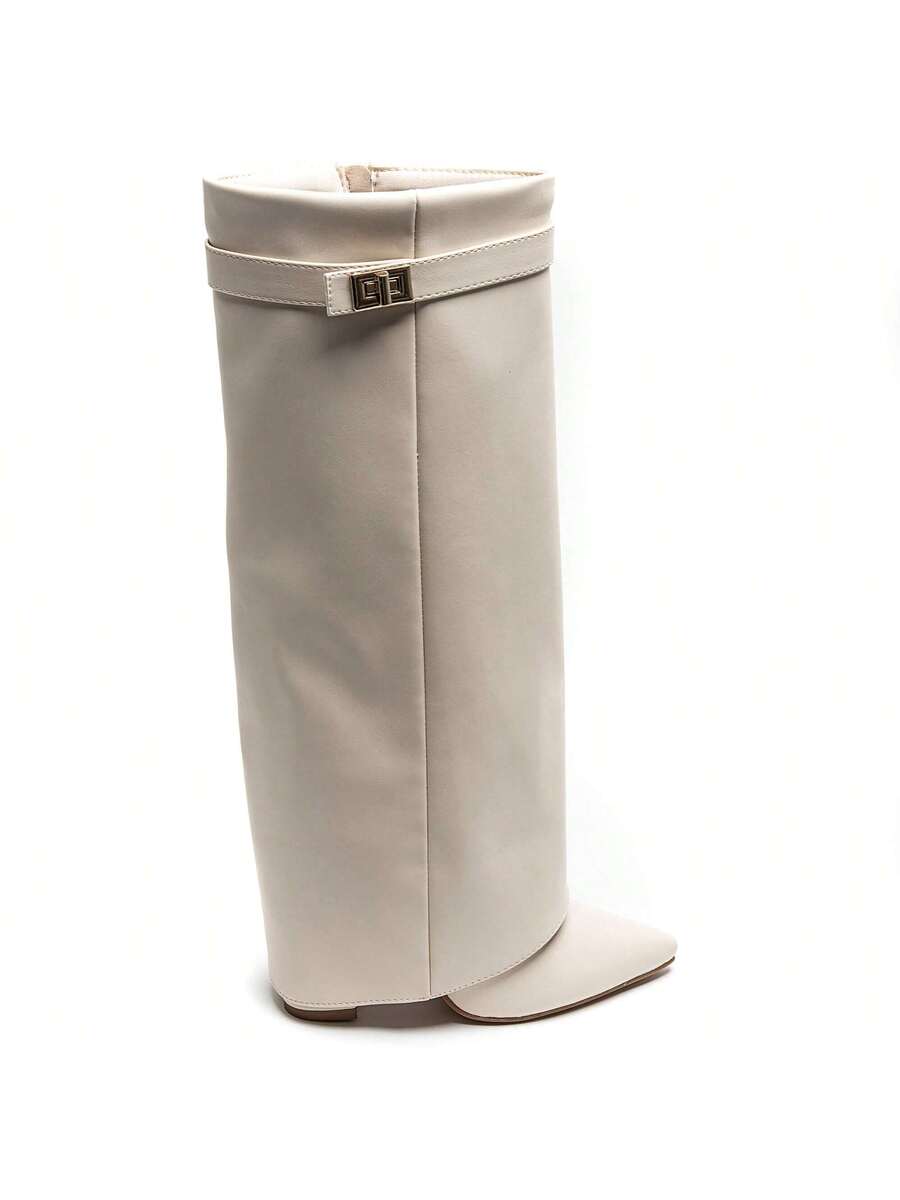 Elegant High Boots - Block Heel Made of Leather