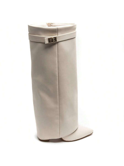 Elegant High Boots - Block Heel Made of Leather