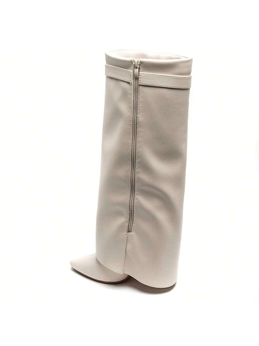 Elegant High Boots - Block Heel Made of Leather