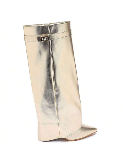 Elegant High Boots - Block Heel Made of Leather