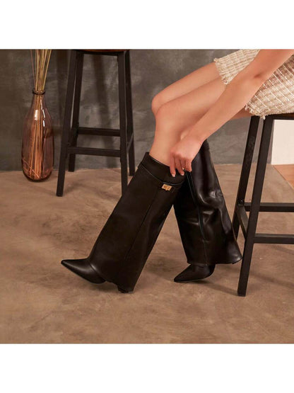 Elegant High Boots - Block Heel Made of Leather
