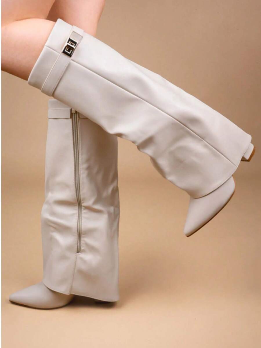 Elegant High Boots - Block Heel Made of Leather