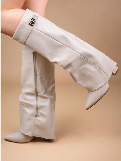 Elegant High Boots - Block Heel Made of Leather