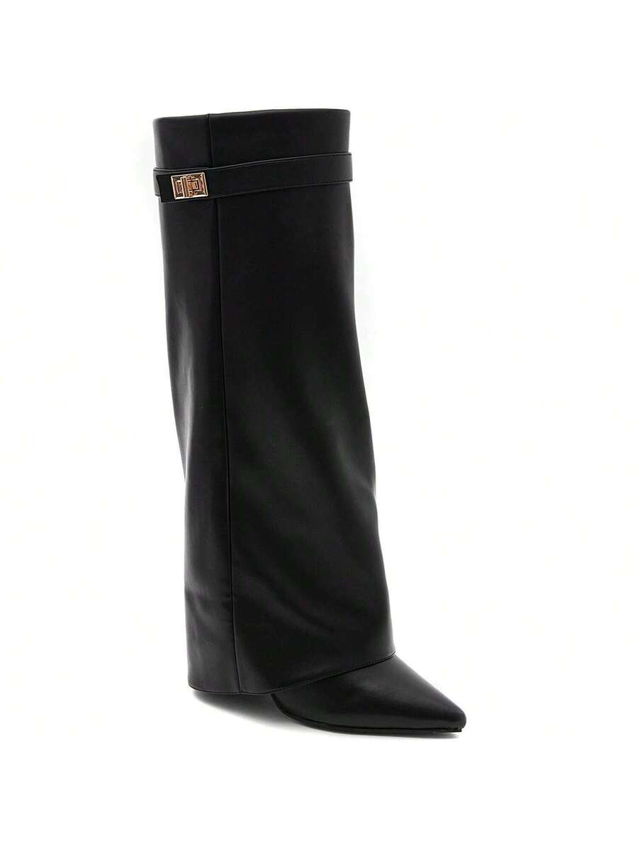 Elegant High Boots - Block Heel Made of Leather