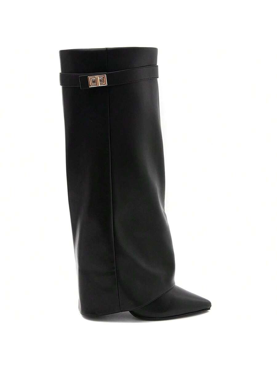 Elegant High Boots - Block Heel Made of Leather