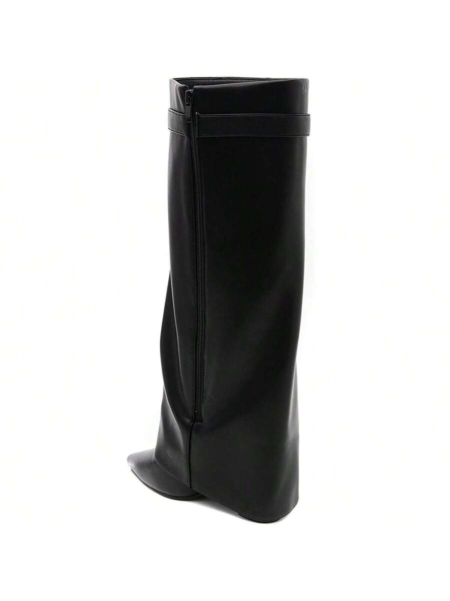 Elegant High Boots - Block Heel Made of Leather