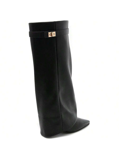 Elegant High Boots - Block Heel Made of Leather