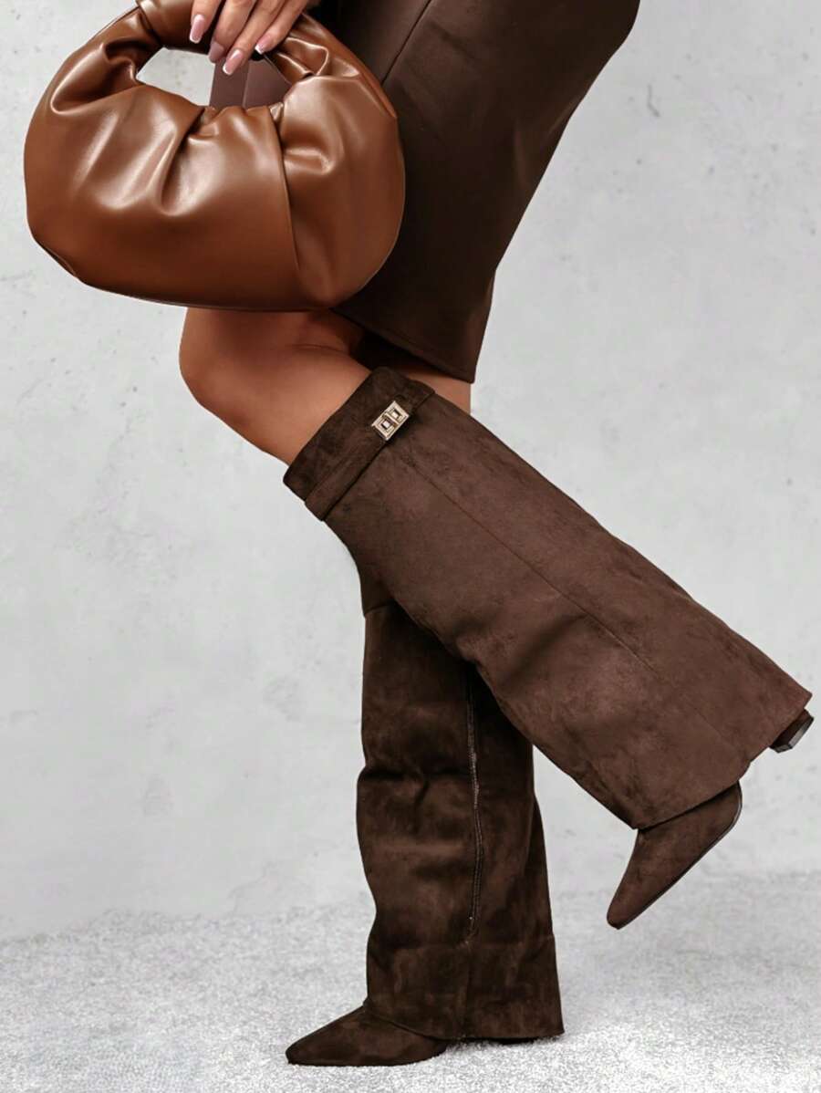 Elegant High Boots - Block Heel Made of Leather