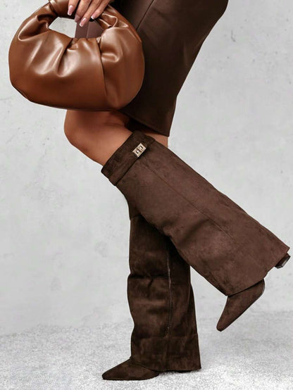 Elegant High Boots - Block Heel Made of Leather