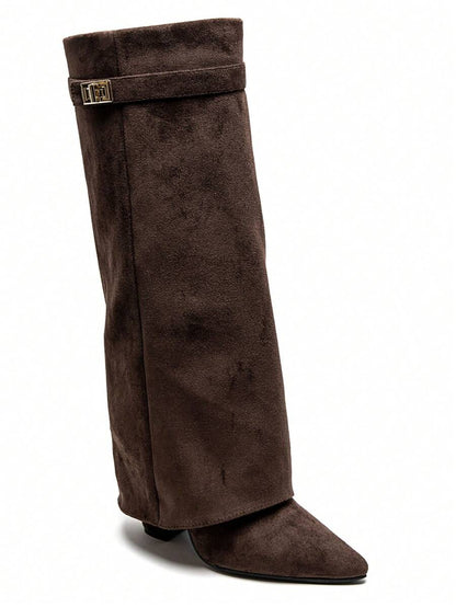 Elegant High Boots - Block Heel Made of Leather