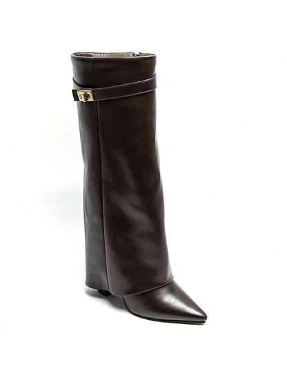 Elegant High Boots - Block Heel Made of Leather
