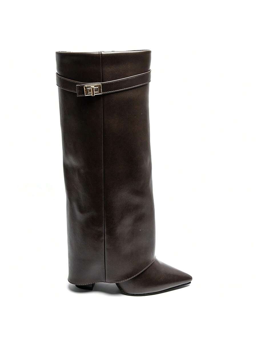 Elegant High Boots - Block Heel Made of Leather