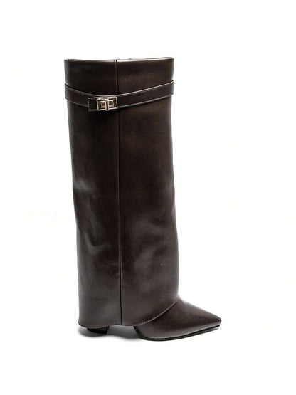 Elegant High Boots - Block Heel Made of Leather