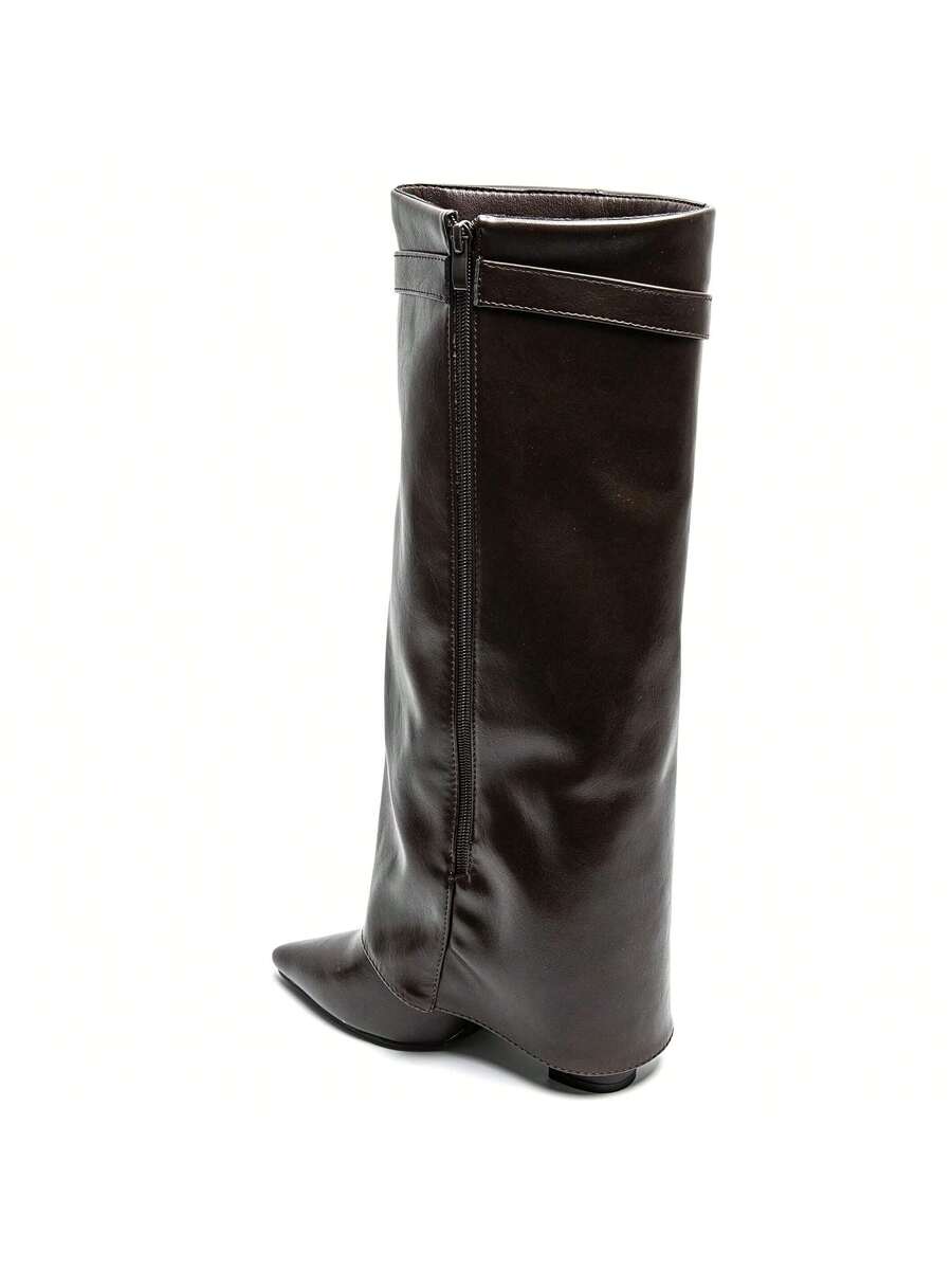Elegant High Boots - Block Heel Made of Leather