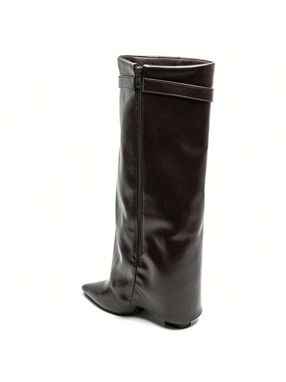Elegant High Boots - Block Heel Made of Leather