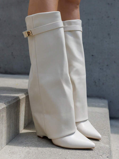 Elegant High Boots - Block Heel Made of Leather