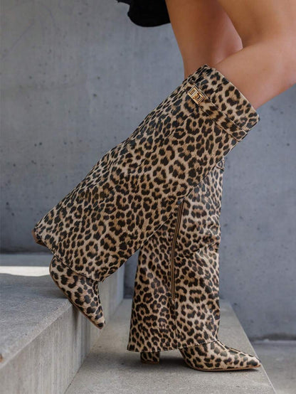 Elegant High Boots - Block Heel Made of Leather