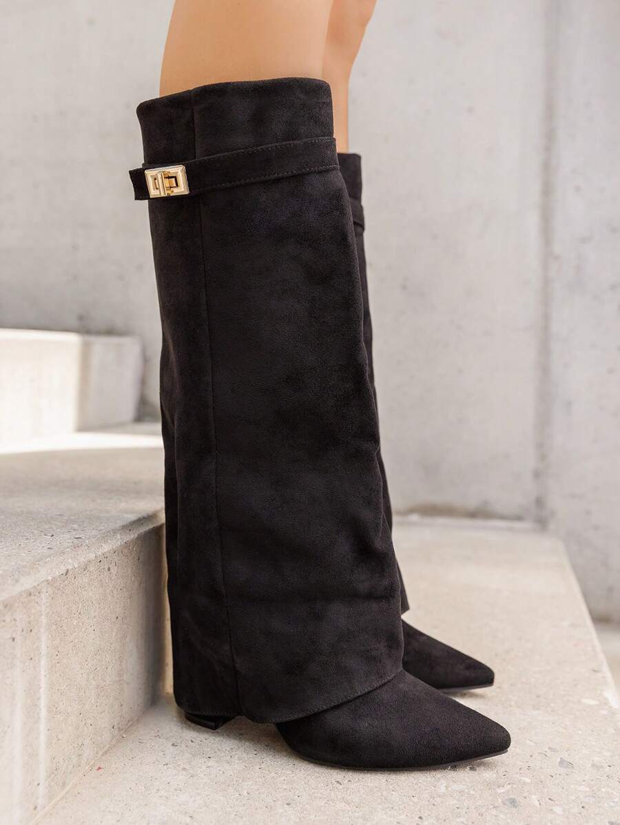 Elegant High Boots - Block Heel Made of Leather