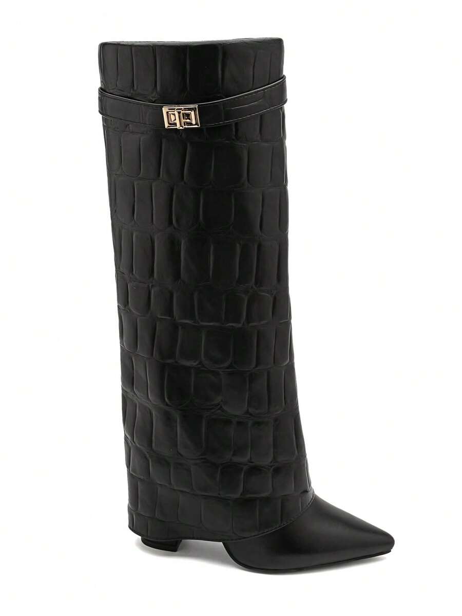 Elegant High Boots - Block Heel Made of Leather