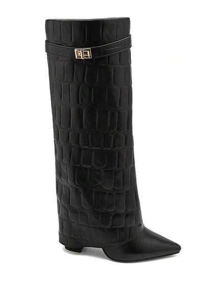 Elegant High Boots - Block Heel Made of Leather