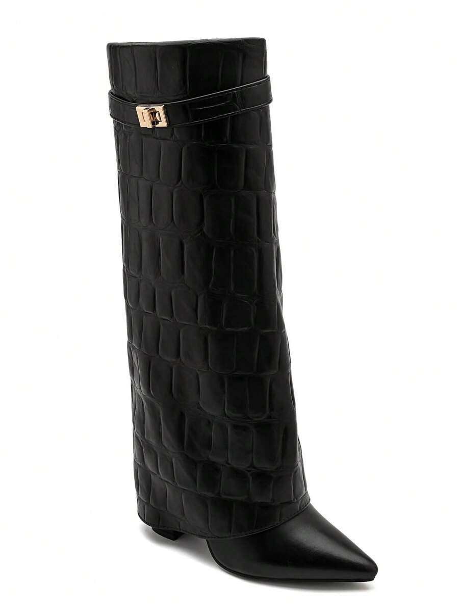 Elegant High Boots - Block Heel Made of Leather