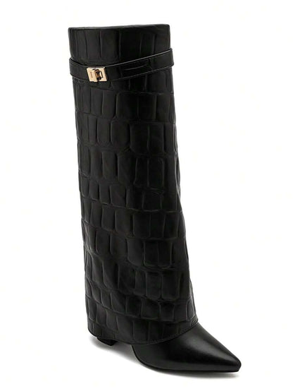 Elegant High Boots - Block Heel Made of Leather