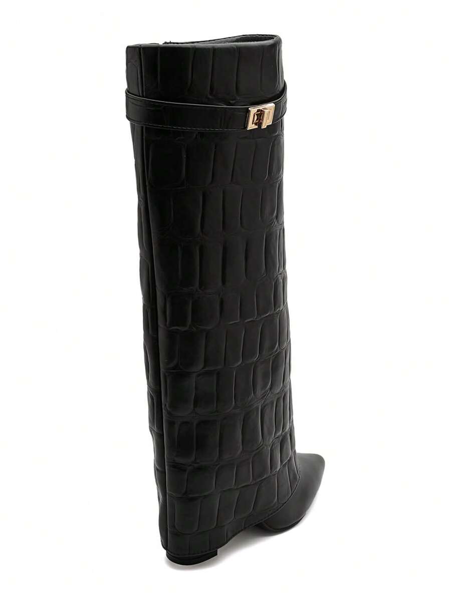 Elegant High Boots - Block Heel Made of Leather