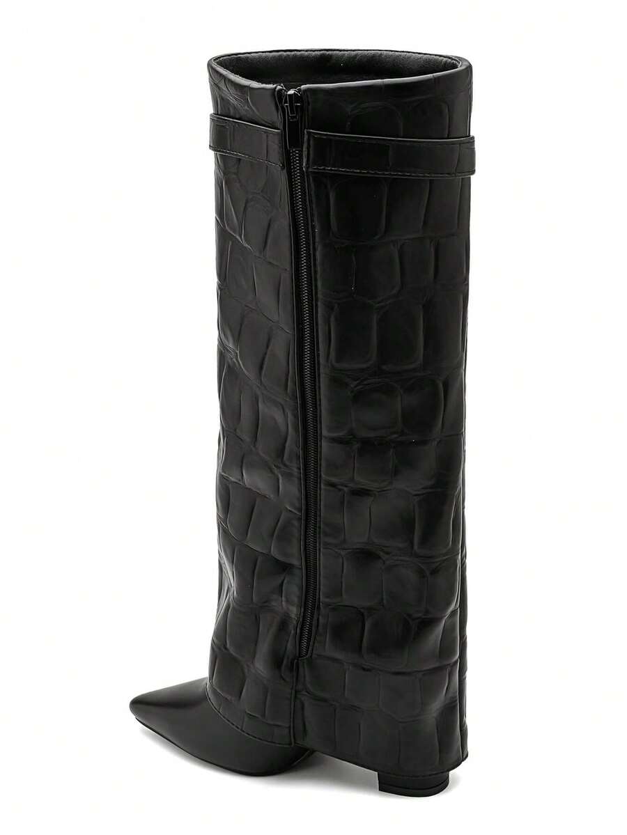Elegant High Boots - Block Heel Made of Leather