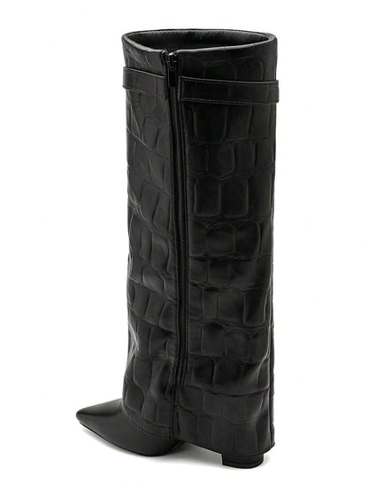 Elegant High Boots - Block Heel Made of Leather