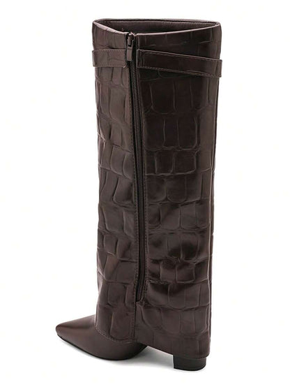 Elegant High Boots - Block Heel Made of Leather