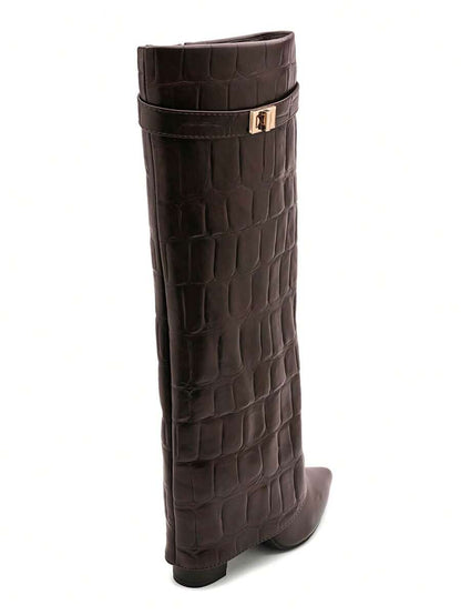 Elegant High Boots - Block Heel Made of Leather