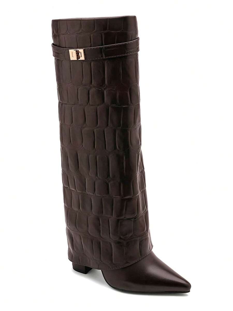 Elegant High Boots - Block Heel Made of Leather