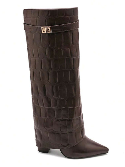 Elegant High Boots - Block Heel Made of Leather